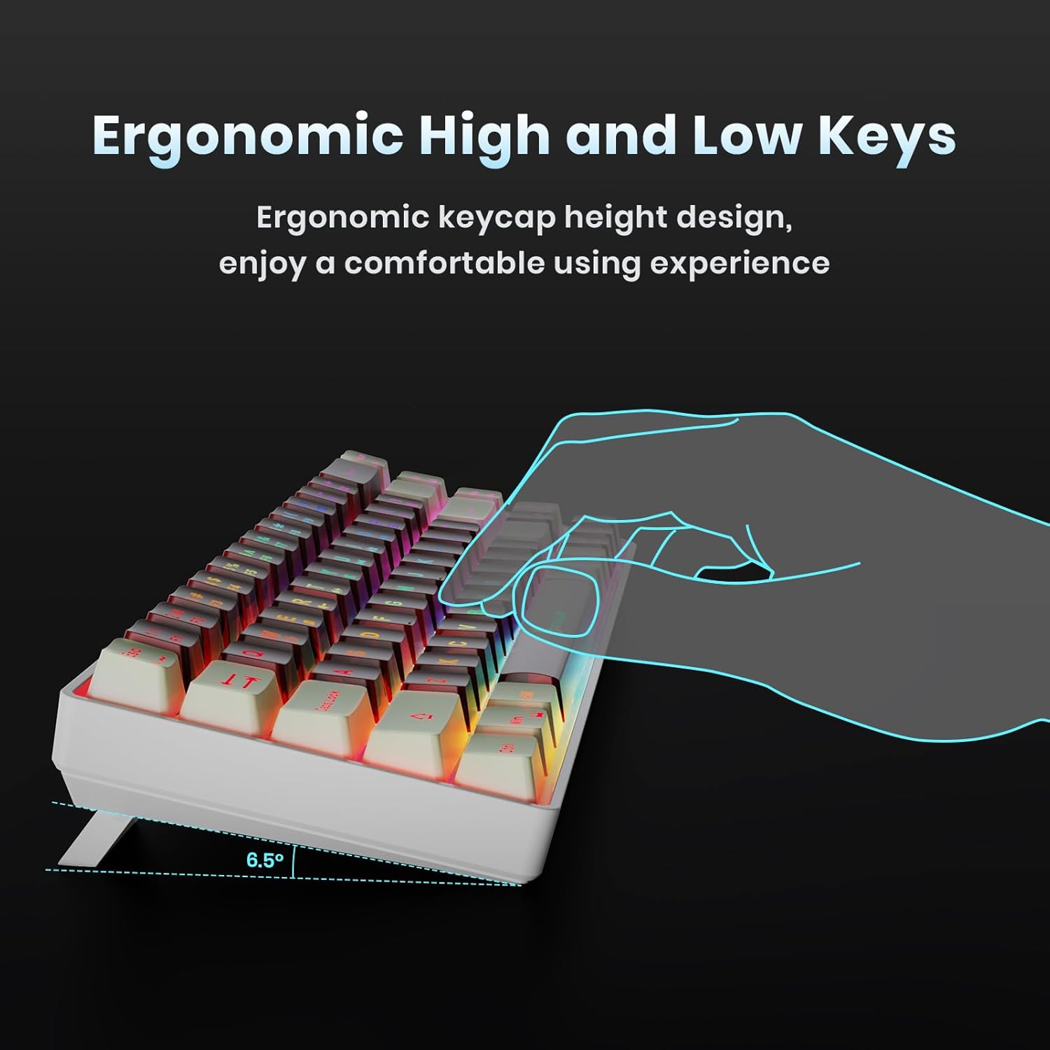 GEODMAER 2,4G teclado inalámbrico para juegos 68 teclas teclado para juegos recargable retroiluminado Anti-ghosting teclado sin conflictos para PC