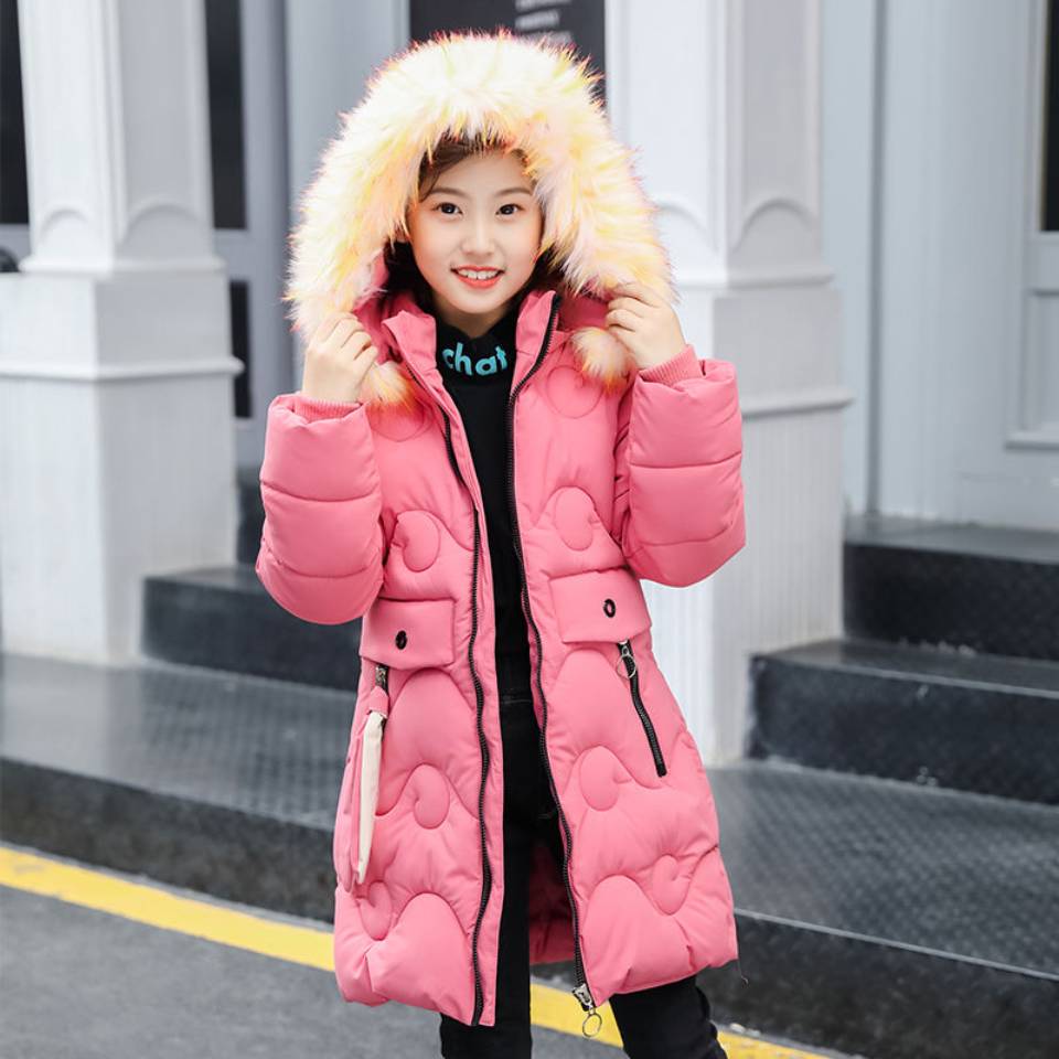 Neue Winter Warme Daunen Jacken für Mädchen Parka Jugendliche freundlicher Parkas Lange mit kapuze Mantel Kleidung einfarbig winddicht Mantel