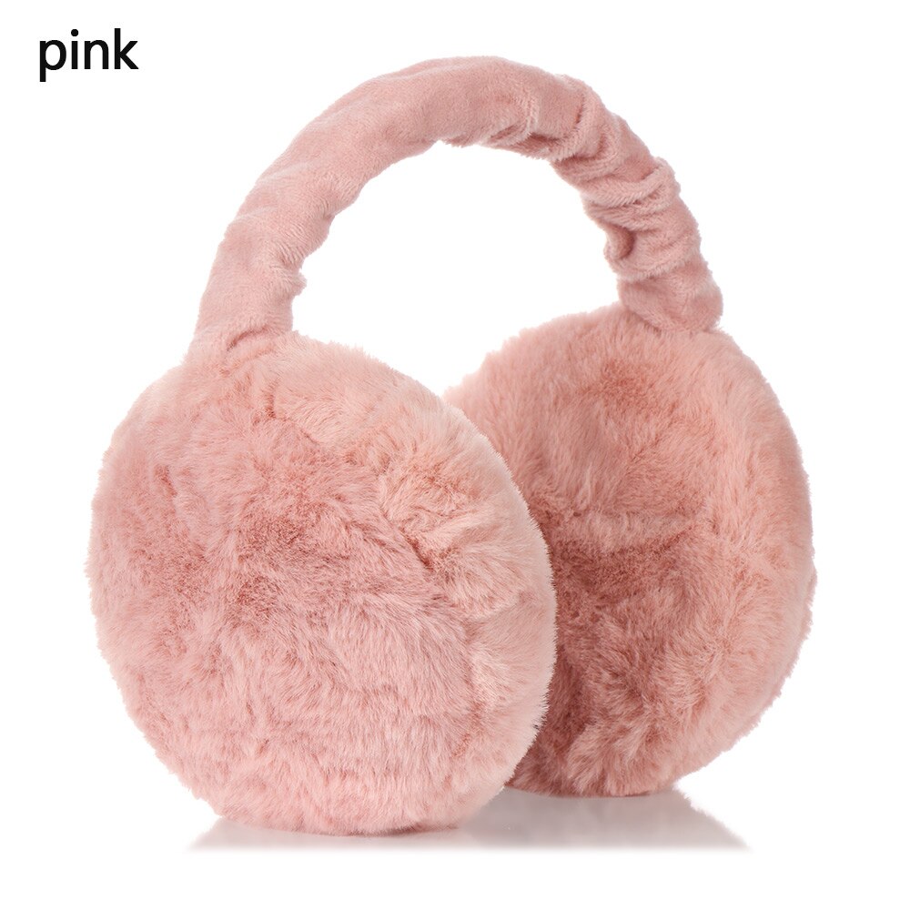 Faux Fur solid color ladies earmuffs autumn and winter warm and comfortable unisex skiing Fur headphones cute Adjustable: pink