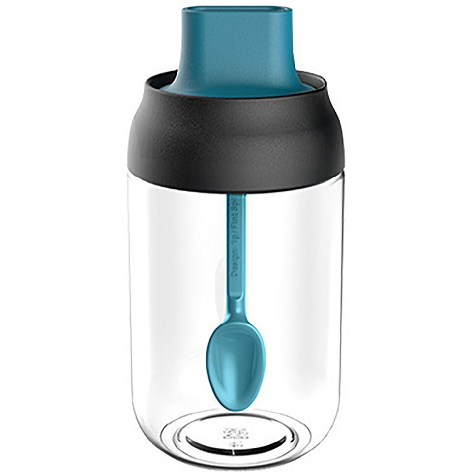 250ml Glass Flavoring Bottle Seasoning Box Seal Damp-proof with Lid and Seasoning Spoon Honey Dippers Oil Brush Store Salt: Blue Salt