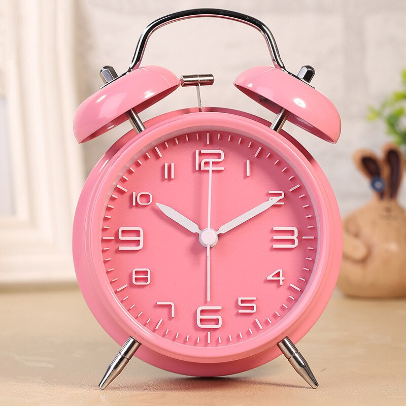 Reloj despertador de doble campana de 4 pulgadas para niños, cronógrafo de Metal con personalidad, , luminoso, para sentarse, decoración del hogar