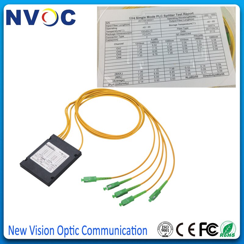 GPON FTTH 1x4 ABS Doos 2.0mm, 1M FC/APC Fiber Optische PLC Splitter Module, 1*4 FC/APC Fiber Optische PLC Splitter