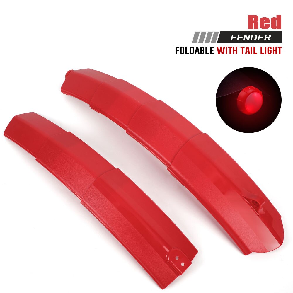 Foldable Bicycle Fender Kit With Taillight Telescopic MTB Road Bike Mudguard Cycling Bicycl Front Rear Fender Mud Water Guard: red fender 1pair
