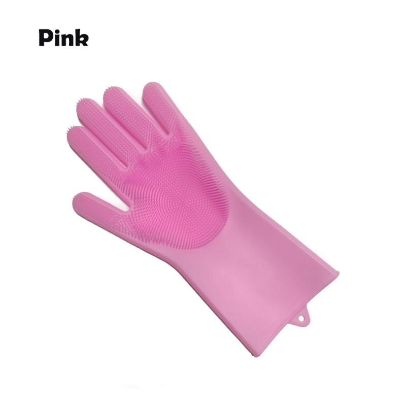 1PC Silicone Dishwashing Scrubber Gloves Kitchen Cleaning Gloves Bath Pet Dog Left Right Hand Gloves Household Cleaning Tools: Pink Left