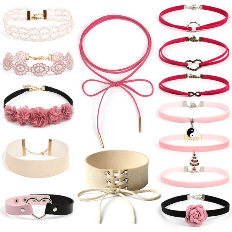 Zwart Fluwelen Hanger Kettingen Set Mode Bloem Chokers Ketting Ketting Set Retro Accessaries Voor Vrouwen: Default Title