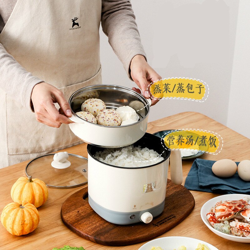 220V Mini Multifunction Electric Cooking Machine Single Double Layer Available Pot Multi Electric Rice Cooker Non-stick Pan