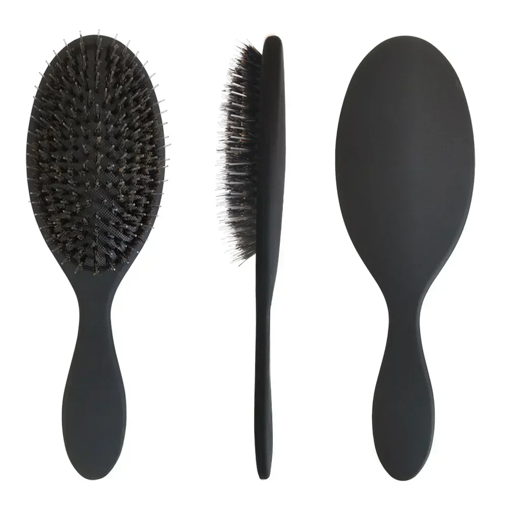 Cepillo de pelo de cerdas de jabalí con acabado mate, cepillo de extensión de cabello con dientes de nailon para mujer, cepillo de cojín, peinado, alisador y desenredante