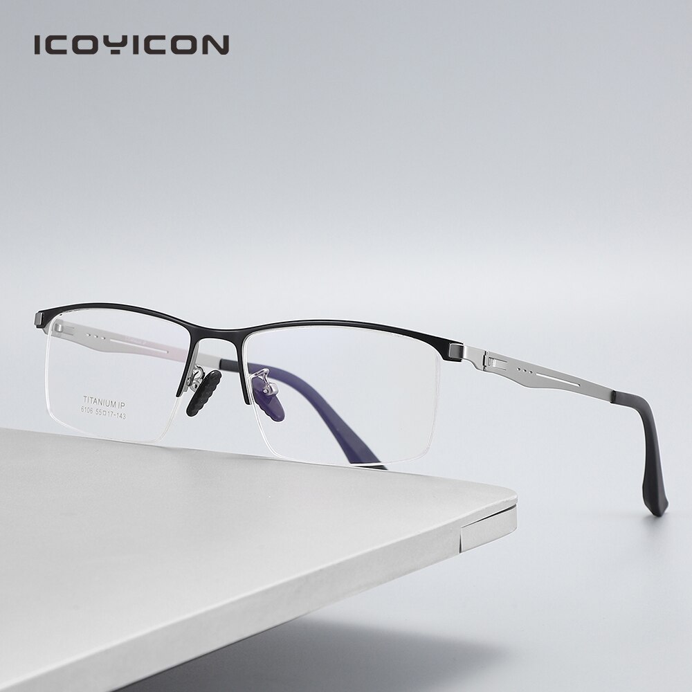 Men's Titanium Glasses Frame Square Half-frame Myopia Eyewear Ultralight Optical Eyeglasses icoYicon 6106
