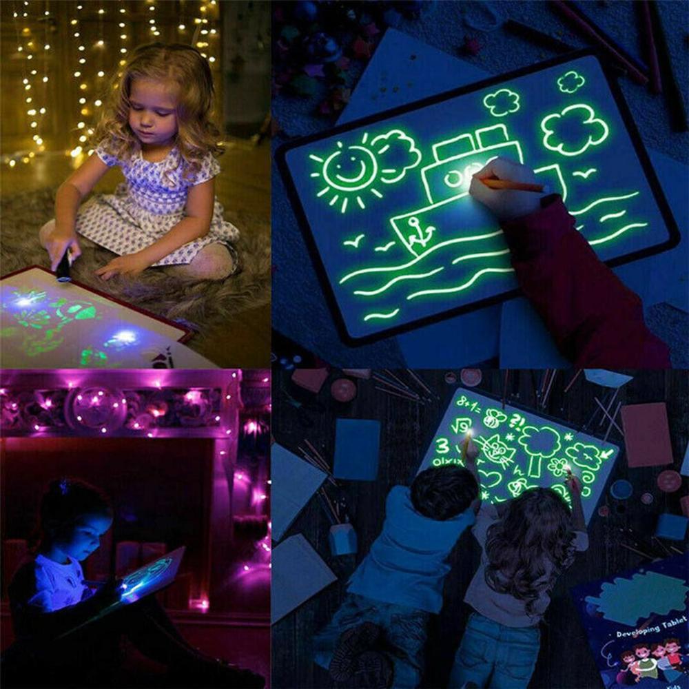 Writing Magic Drawing Board Set Educational Led Tablet Night Light Children Funny Toys Kids Russian Language Noctilucent