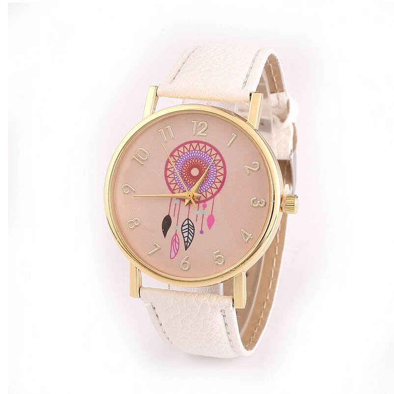 Reloj atrapasueños de para mujer, relojes casuales, de cuero, de cuarzo, LZ4097: Blanco