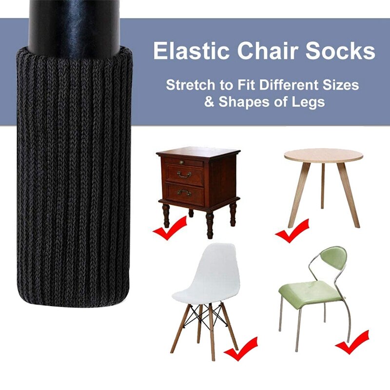 24 pakker stol ben sokker strikkede møbler sokker ben gulv beskyttere møbler bord fødder dækker (sort)