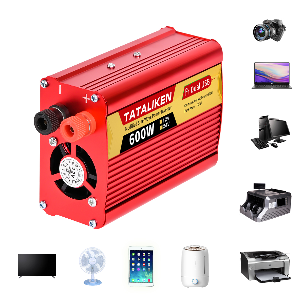 Inverter 12v, 24V 600W 1500W 2000W 2500W, portable vehicle-mounted household converter, universal socket, auto accessories