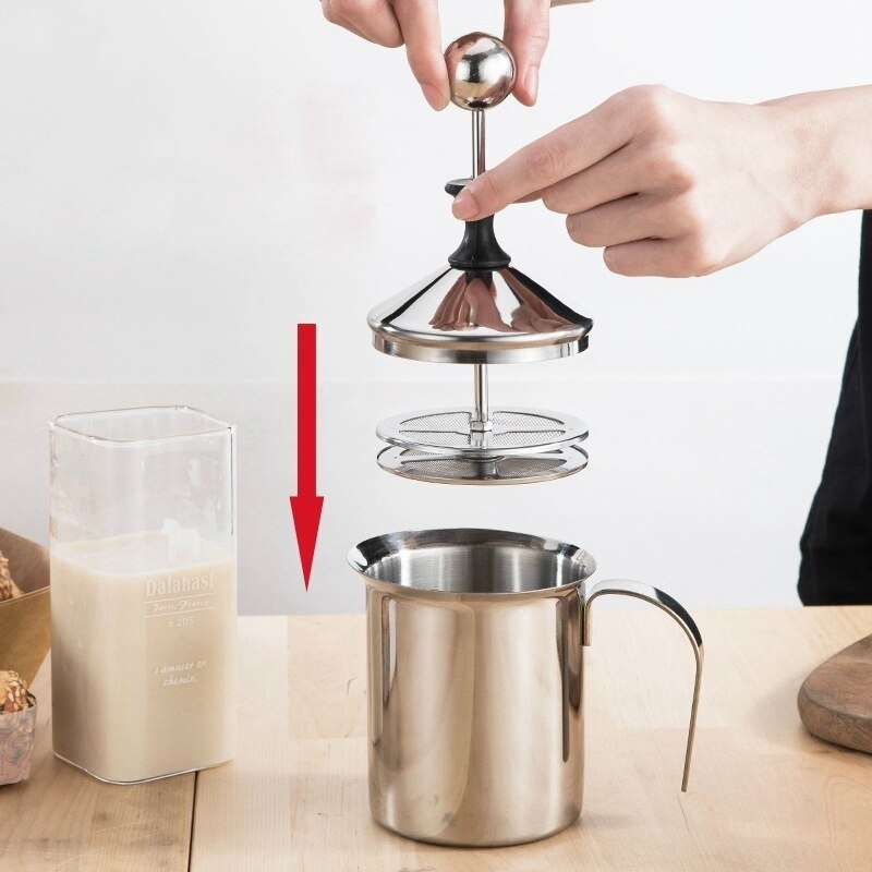 Manual Milk French Press Coffee Maker Stainless Steel Hand Pump Milk