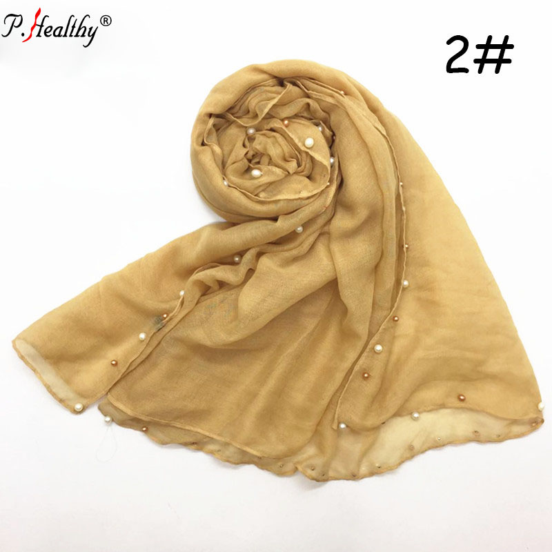 Chiffon falten schal perle kanten schal schlicht max welligkeit hijab lange pashmina schalldämpfer moslemischer schal schals 18 farben