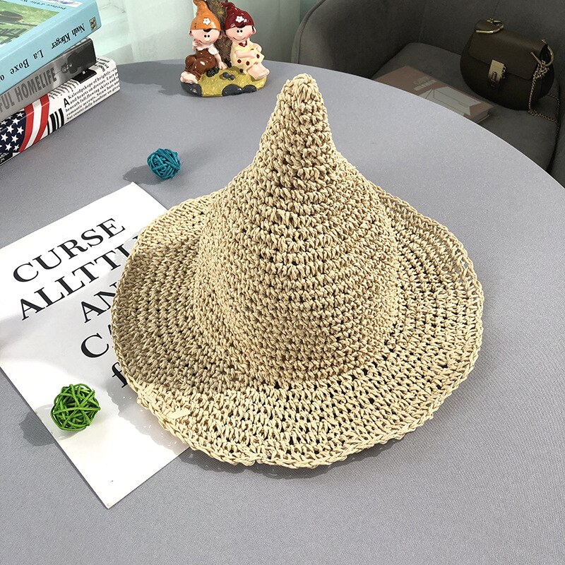 Sombrero de paja de verano para niña, bebé, playa, protección solar, gorra informal para niños, protección solar, protección solar, sombreros de bruja, gorras de Color sólido H7375: Beige