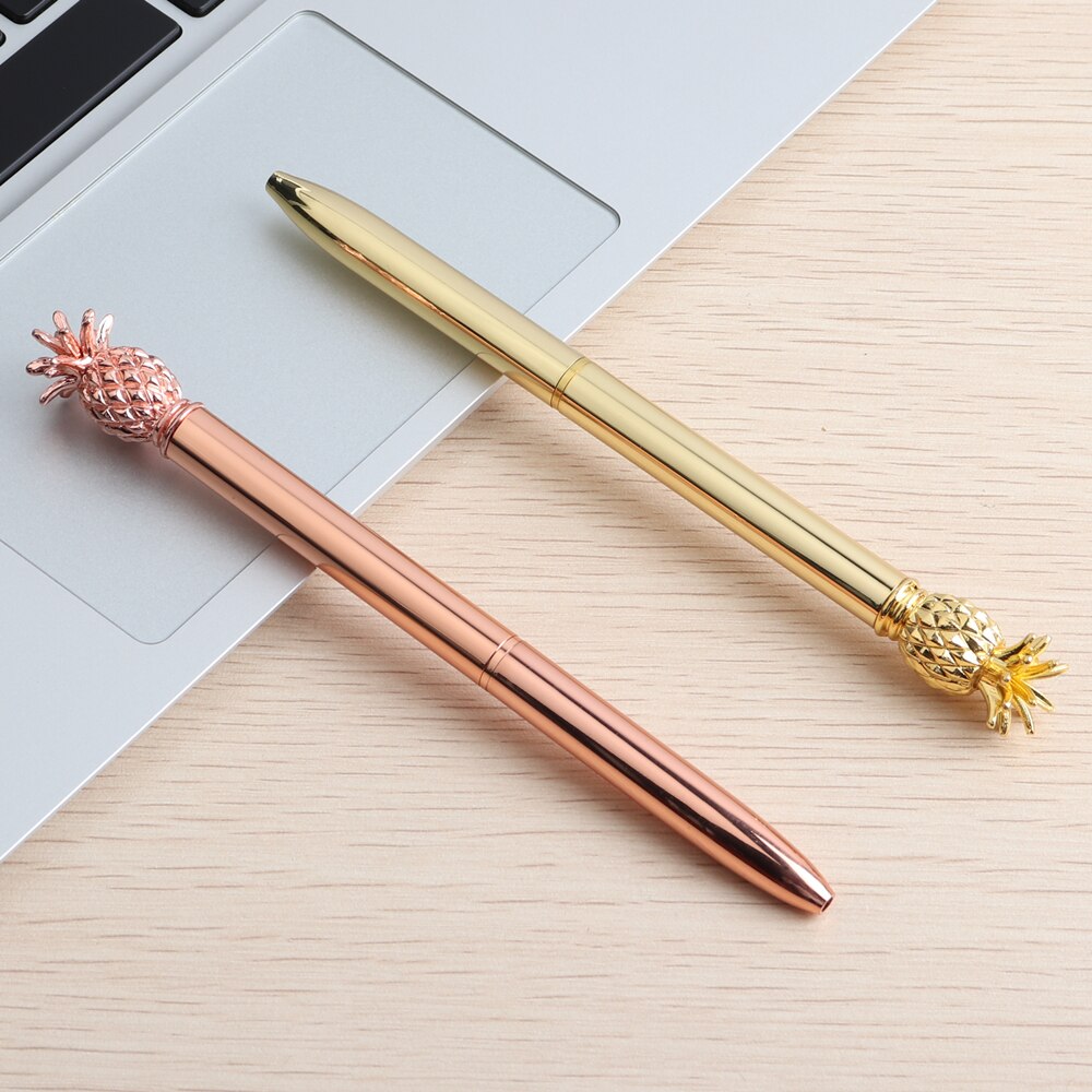GENKKY Ballpoint Pen Pineapple Style Metal Material Sceptre Pens For School Office Colors Glossy Silver Gold Rosegood To Choose