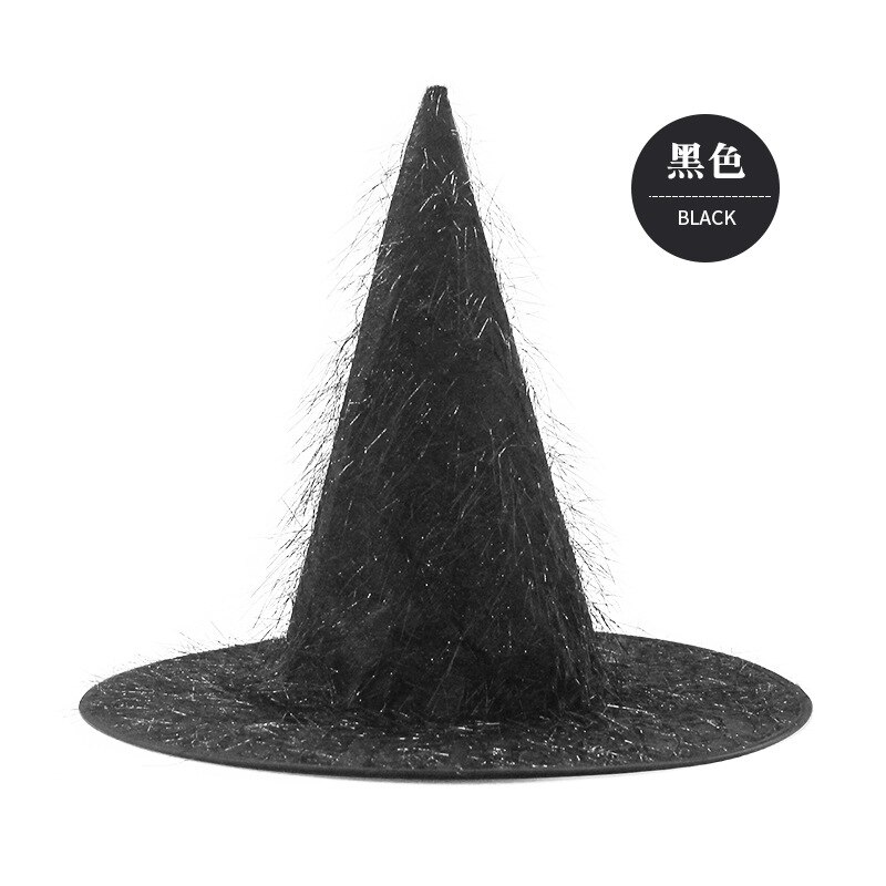 Sombrero de bruja de pelo largo dorado, accesorios decorativos para Halloween,: 4black