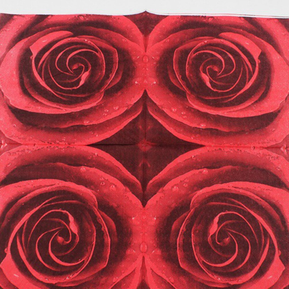 20 Sheets 33x33cm Red Rose Printing Napkin Disposable Paper Napkins Party Supplies for Valentine's Day