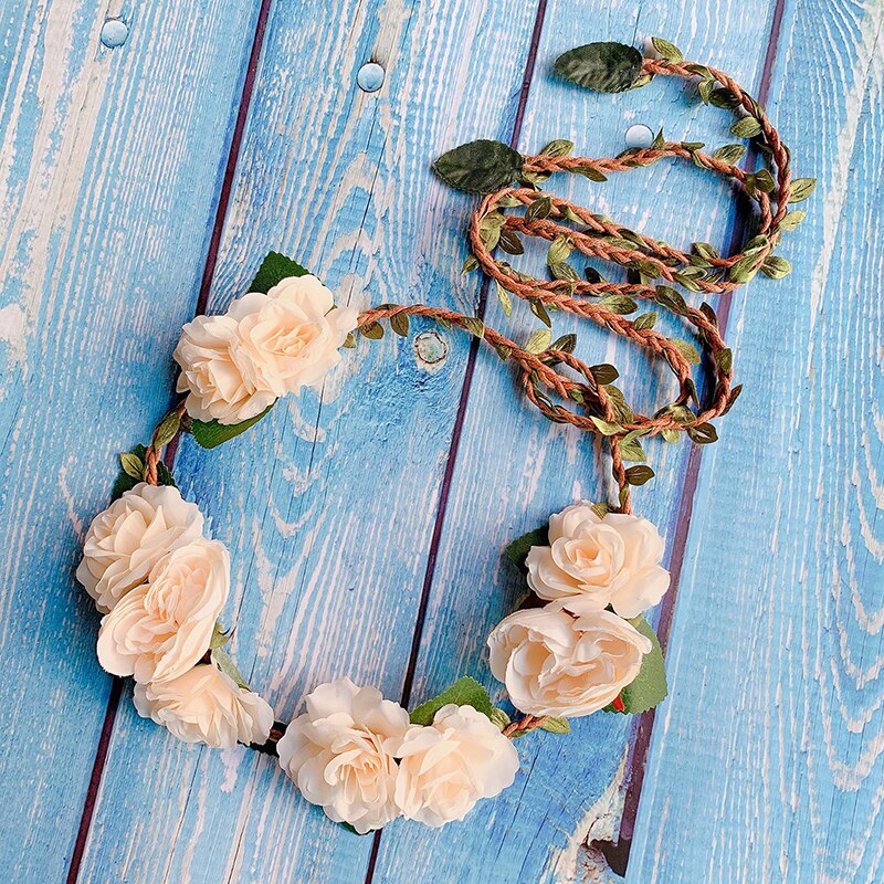 Accessoires de mariage ceinture fleurs tissées à la main ceinture pour enfants fleur rose ceinture de mariée double usage ceinture de mariage bandeau: Champagne