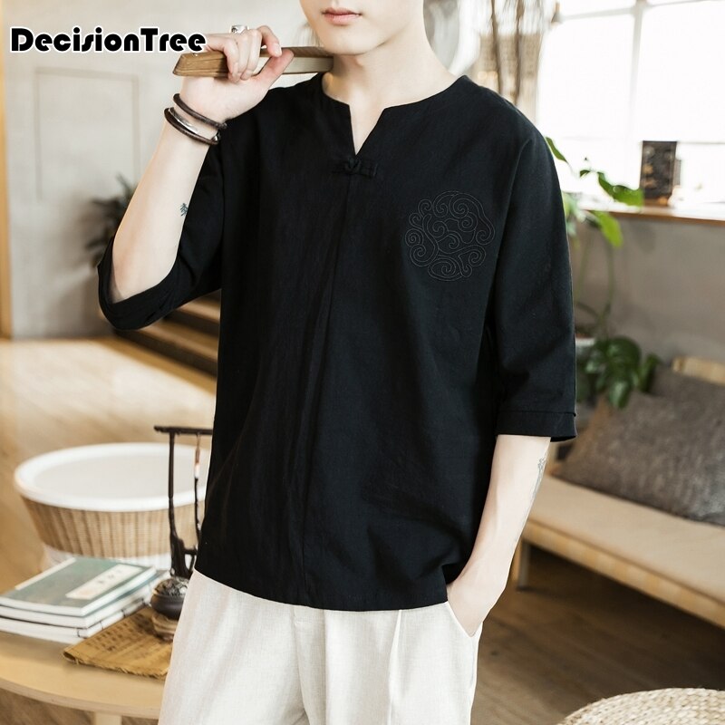 traditional mens chinese clothing men cheongsam shirt kung fu v neck tang chinese style loose and suit hanfu hommes