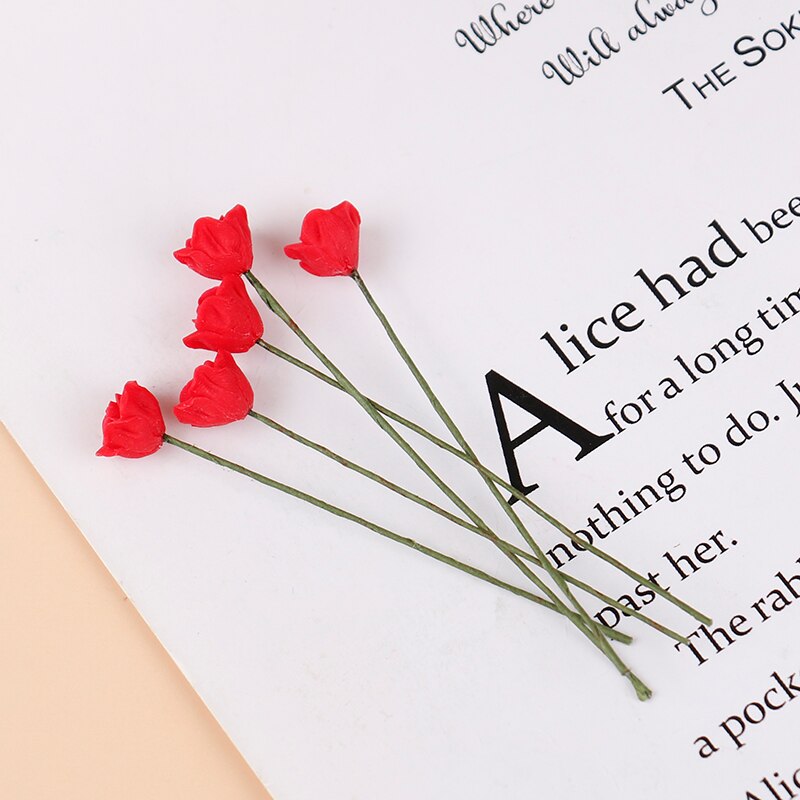 5Pcs 1:12 Dollhouse Miniatuur Simulatie Planten Multi-Kleur Rose Bloemen Model Meubels Home Garden Decor Accessoires: RD