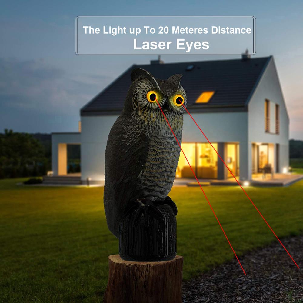 Solar Powered Animal Repellent Scarecrow Owl- PIR Sensor Motion Activated Scarecrow Diverter with Flash Eyes& Frightening Sound