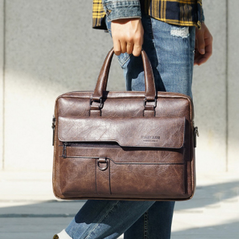 Loozykit herre koffertveske virksomhet kjent merke skinn skulder messenger bags kontor håndveske 13.3 tommers bærbar pc