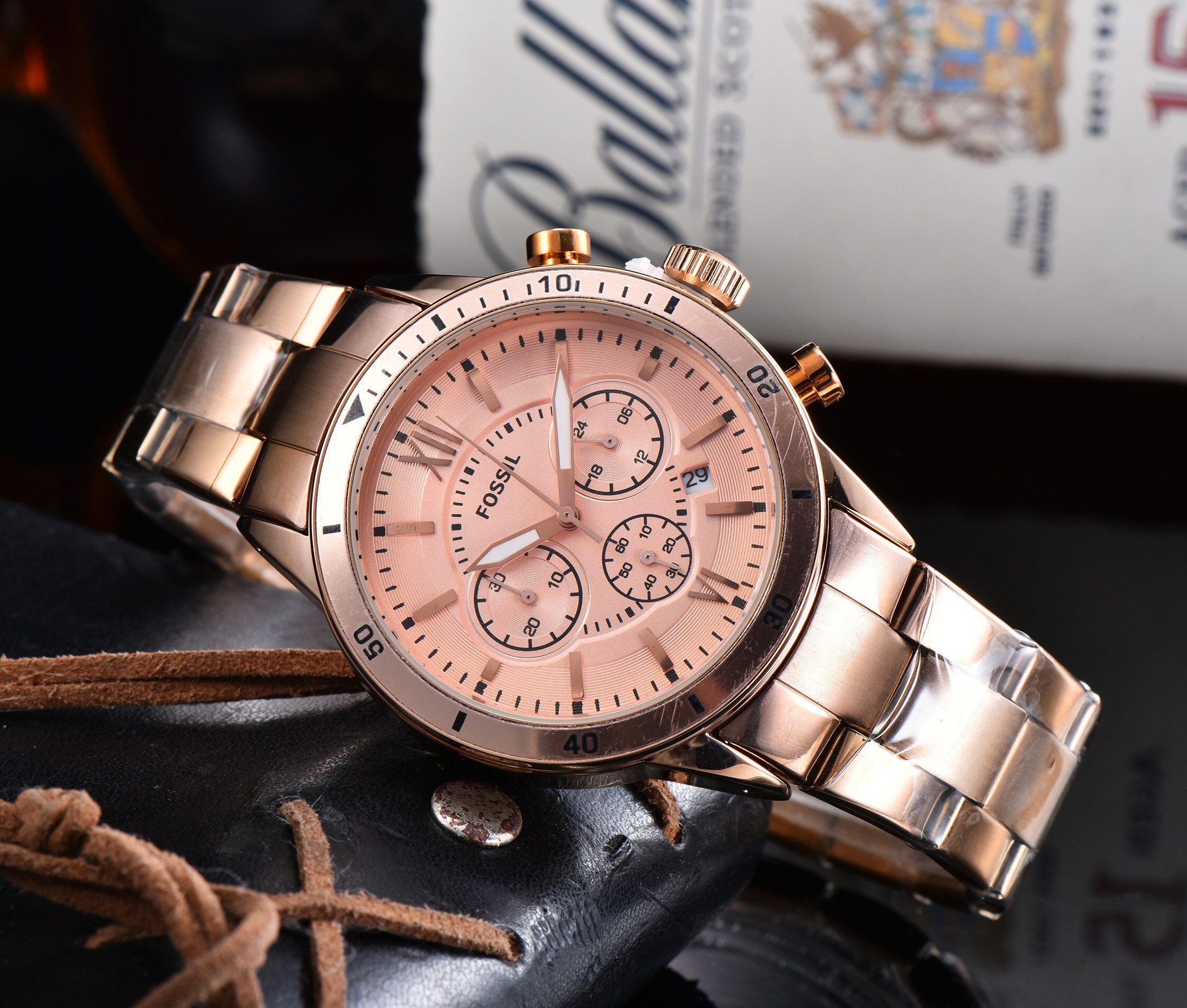Fossil relógio masculino cronógrafo médio e preto aço inoxidável relógio masculino topo da marca de luxo