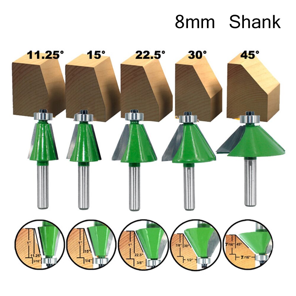 1Pc 8Mm Shank Afschuining Router Bit 11.25 15 22.5 30 45 Graden Schuine Rand Frees Voor Hout woodorking Tool
