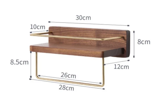 Håndklestativ i tre, rulleholder, veggmontert hylle, papir, baderomshenger, oppbevaring, toalett: Rød