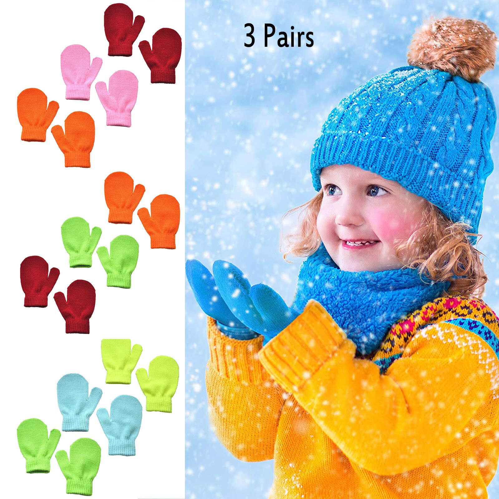 3 Pairs Warming Infant Baby Cute Lovely Knit Mittens Girls Boys Of Winter Windproof Gloves baby accessories перчатки