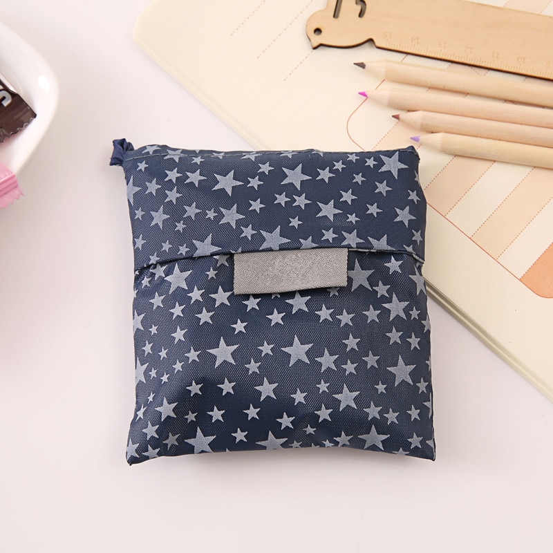 printing foldable green shopping bag Tote Folding pouch handbags Convenient Large-capacity storage bags: Dark blue gypsophila