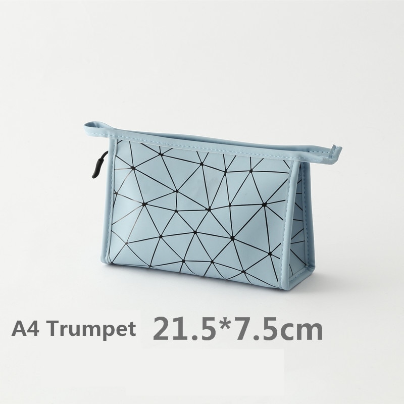 Neceser de PU con entramado de diamantes, organizador de viaje resistente al agua para mujer, estuche de útiles de maquillaje para damas, estuche de maquillaje: A4 Trumpet Storage
