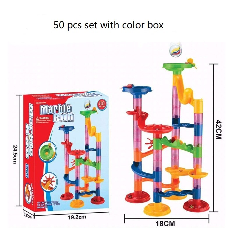 Marble Race Run Maze Balls Track DIY Construction Building Blocks Funnel Slide Big Building Brick: 50pcs color box