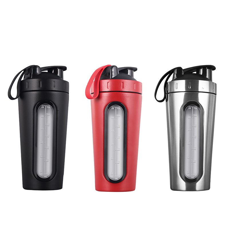 700ml Stainless steel transparent scale shaking cup fitness sports portable whey protein powder milkshake shaker bottle water