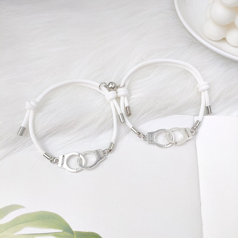 Conjunto de pulsera de esposas BBF para hombre y mujer, 2 uds., pulsera de cuerda ajustable, amuleto de amistad, pulseras a juego: Style 08