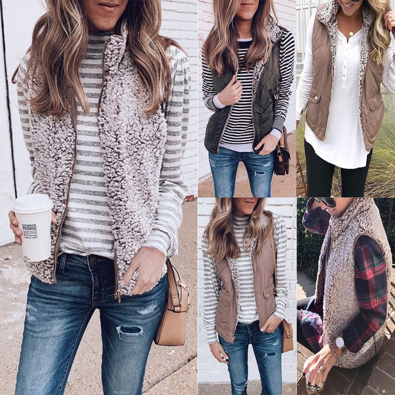 Vrouwen Mouwloze Fleece Jacket Winter Vest Vrouwelijke Slanke Omkeerbaar Vest Winddicht Warm Vest