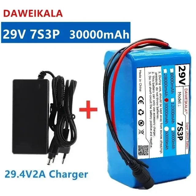 Oryginalny akumulator litowo-jonowy 18650 29V 7S3P 60000mAh z wbudowaną ładowarką BMS i bezpłatną: BŁĘKITNA