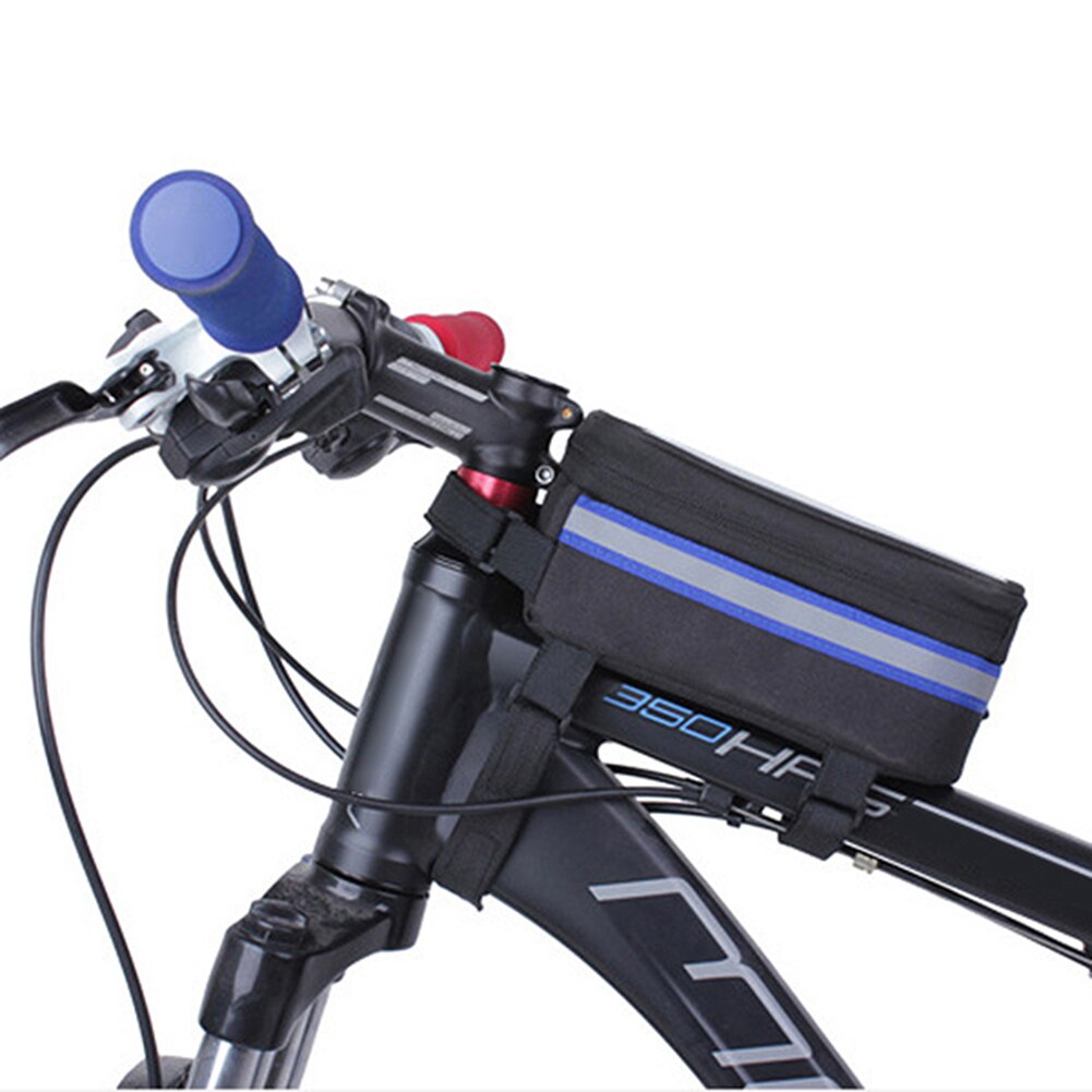 Bicycle Front Tube Bag Cycling Accessories Frame Waterproof Front Bags Cell Mobile Phone Case Holder Bike: Blue / L