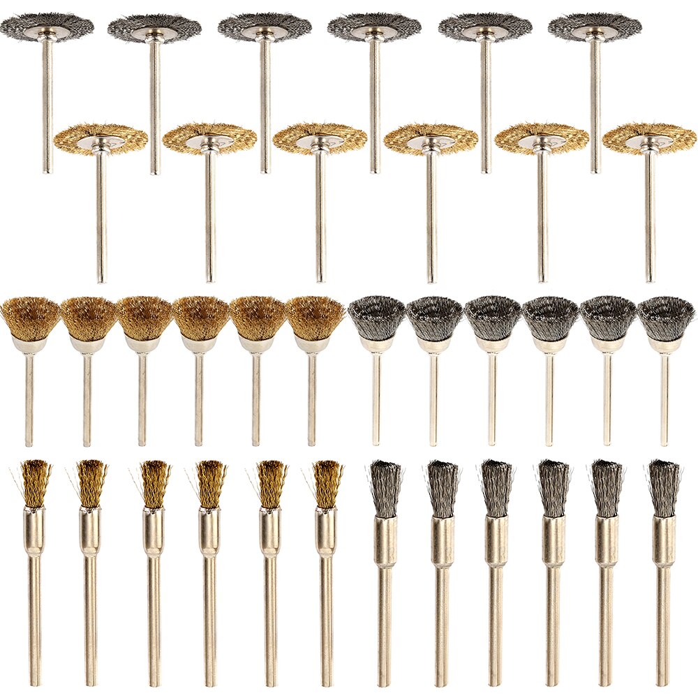 36Pcs Brass Brush Steel Wire Wheels Brushes Drill Rotary Tools Polishing Dremel Rotary Tools Metal Rust Removal Brush Set