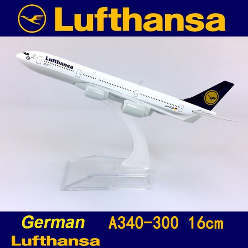 16CM German Lufthansa 340 aircraft 1:400 Air airbus A340 model landing gear W base alloy airplane collectible display Plane toy