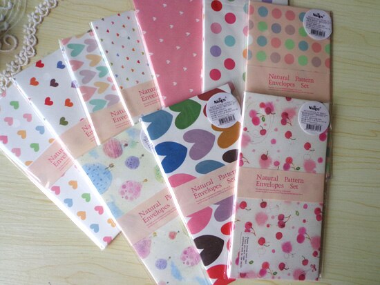 50pcs Craft DIY Envelope Dots Heart Flower Paper Envelope for Card Letter Paper 10 Patterns mix 18x9cm