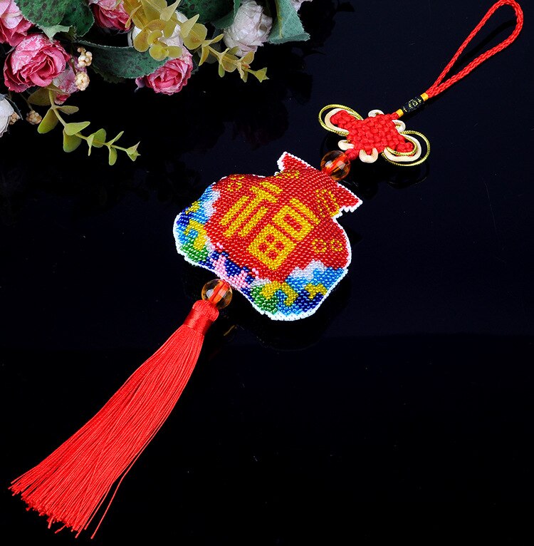 Key Chain Accessories Stamped Crafts DIY Printed Cross-Stitching-Kit Embroidery Stich-Bead Needlework QC090: Default Title