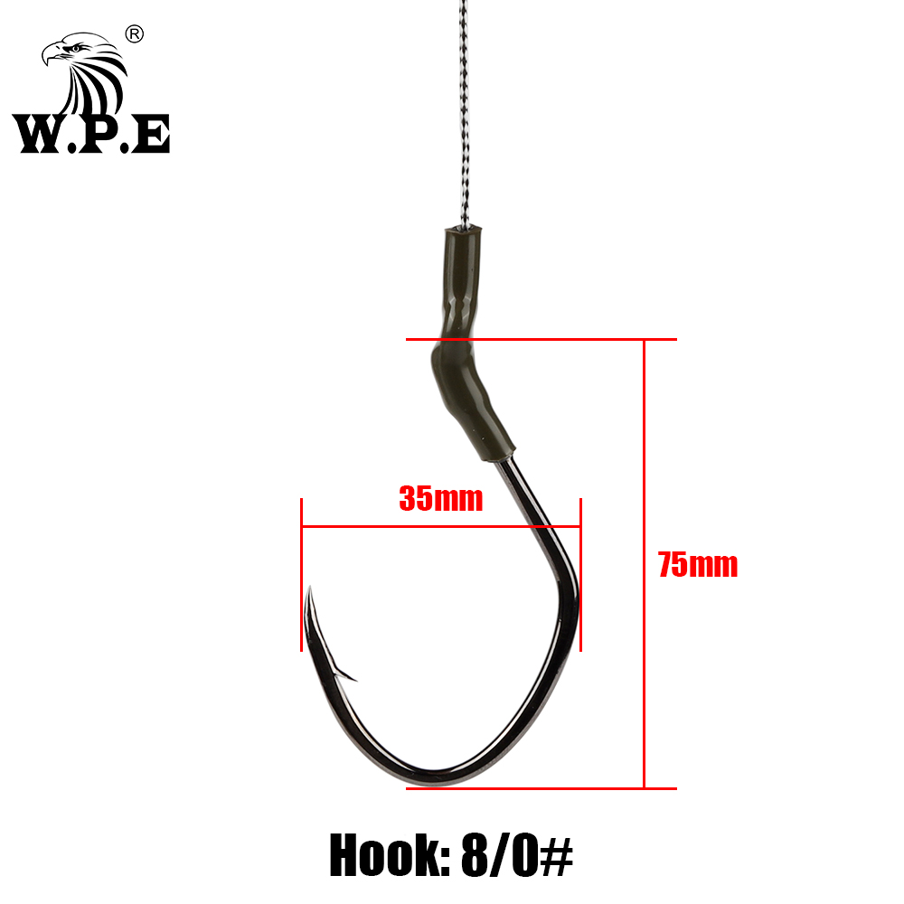 W.P.E 1pcs Catfish Rig 8/0# Fishing Hook High Carbon Steel Barbed Sharp Catfish Hook Wide Gap Fishing Accessories Fishing Tackle