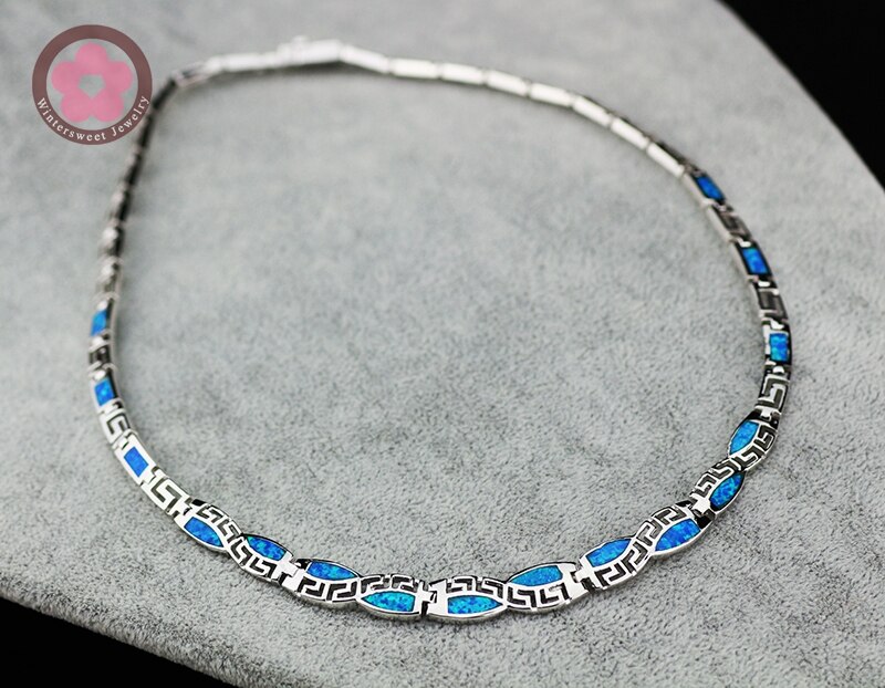 JZN0011Hot Blue Opal Necklace Trendy Jewelry for Women Top Chain Necklace Christmas