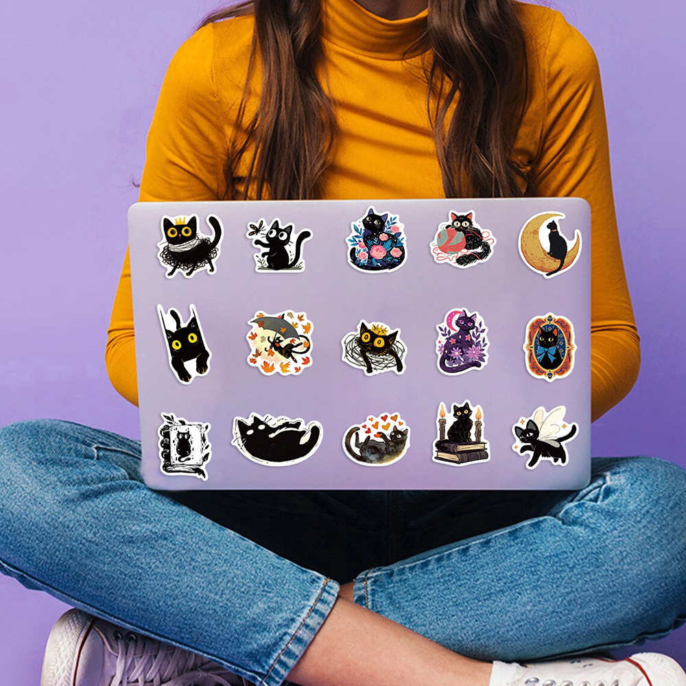 10/30/50 Stuks Schattige Kunst Zwarte Kat Cartoon Graffiti Stickers Esthetische Diy Gitaar Bagage Telefoon Koffer Leuke Sticker Voor Kid Cadeau