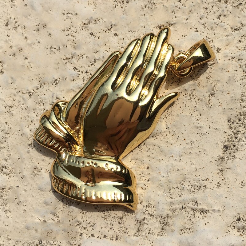 Langtidsholdbare micro pave cz buddha vedhæng halskæde guld kors hip hop smykker til mænd og kvinder jul: Bedende hånd