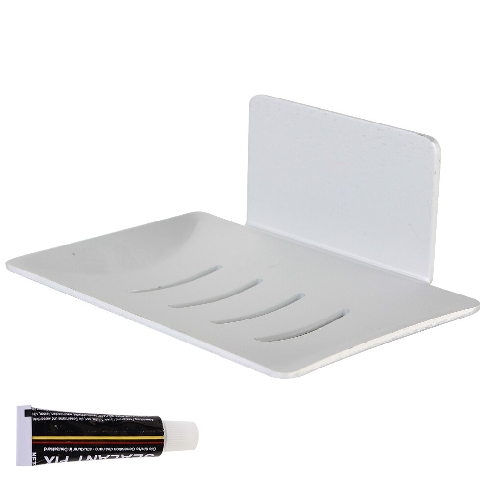 For Kitchen Stainless Steel Soap Dish Sponge Holder Storage Plate Tray Bathroom Organizer Container Wall Mounted No Drilling: white
