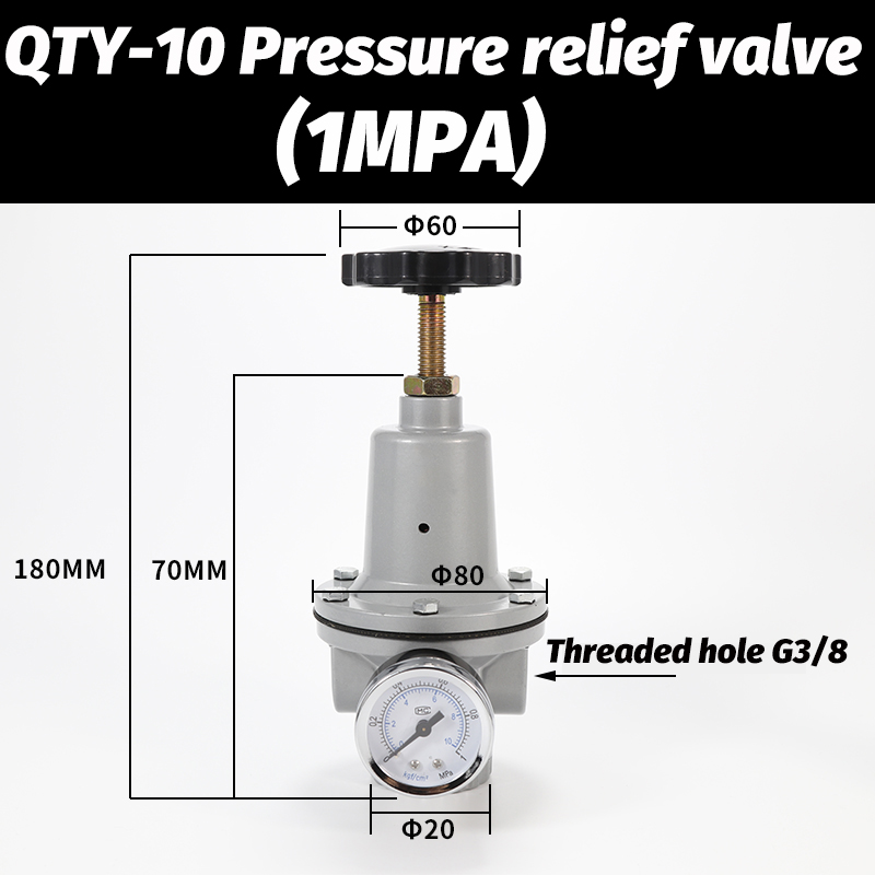 Pneumatische Qtyh Hoge Druk 0 ~ 40 Bar Luchtregelaar Met Meter Poort 1/4 3/8 1/2 2 Inch Bsp 1/2 "Qtyh QTY-08 10 15 20 25 32 40 50: Grey