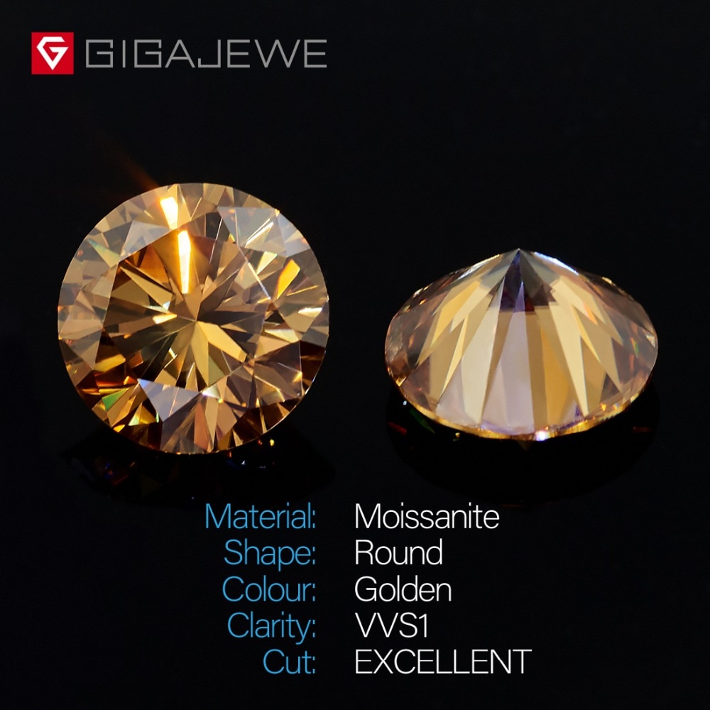 GIGAJEWE Moissanite Golden Color VVS1 Round Cut laboratory Diamond Gem Loose Stone Charms For DIY Jewelry Making Girlfriend